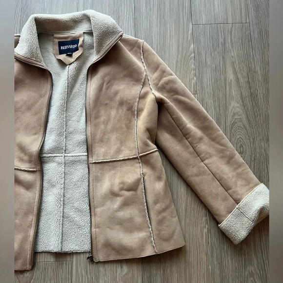 AR Bernardo Jacket Womens Small Tan Suede Sherpa Boho Button Up Leather Hippy - Picture 1 of 8